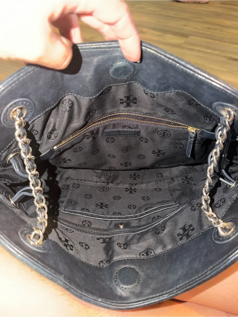 Tory Burch Black Quilted Leather Tote with Chain-Strap